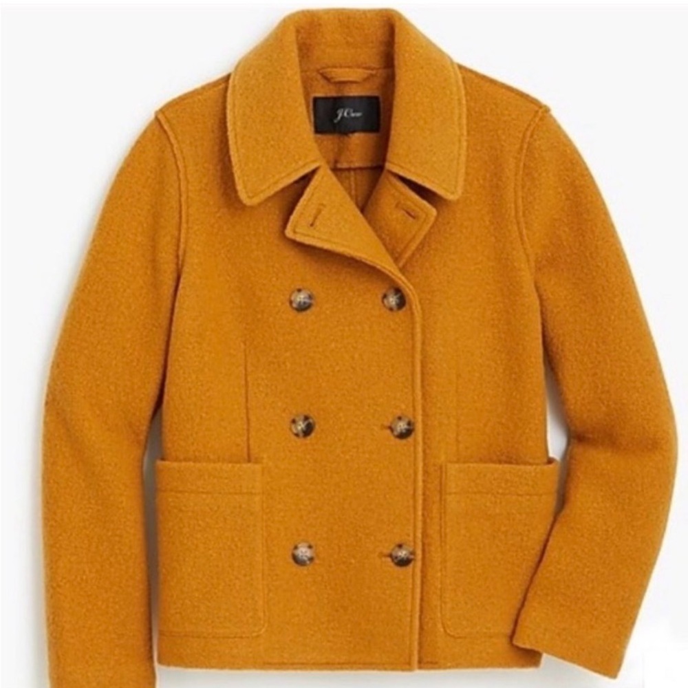 J Crew Womens Italian Boiled Wool Double Breasted Peacoat Jacket Yellow Size 4 - Picture 13 of 13
